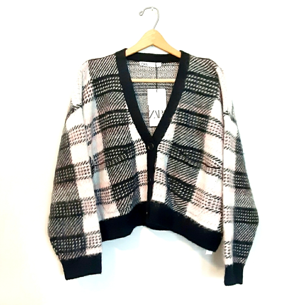Zara Plaid Oversized Cardigan Sweater Buffalo